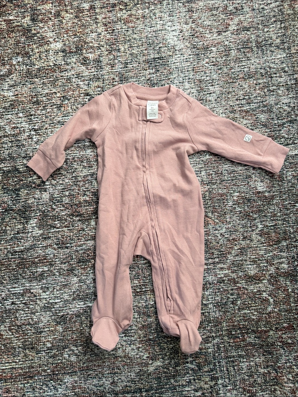Blush Ribbed Footed One-Piece for Kids with Front Zip